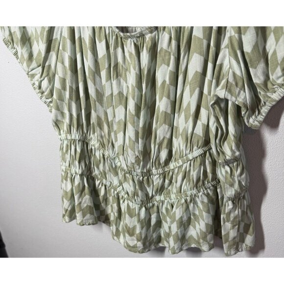 SO Womens Green Checkered Ruffle Double Cinched Waist Top XL Peasant Cottagecore - Picture 5 of 13